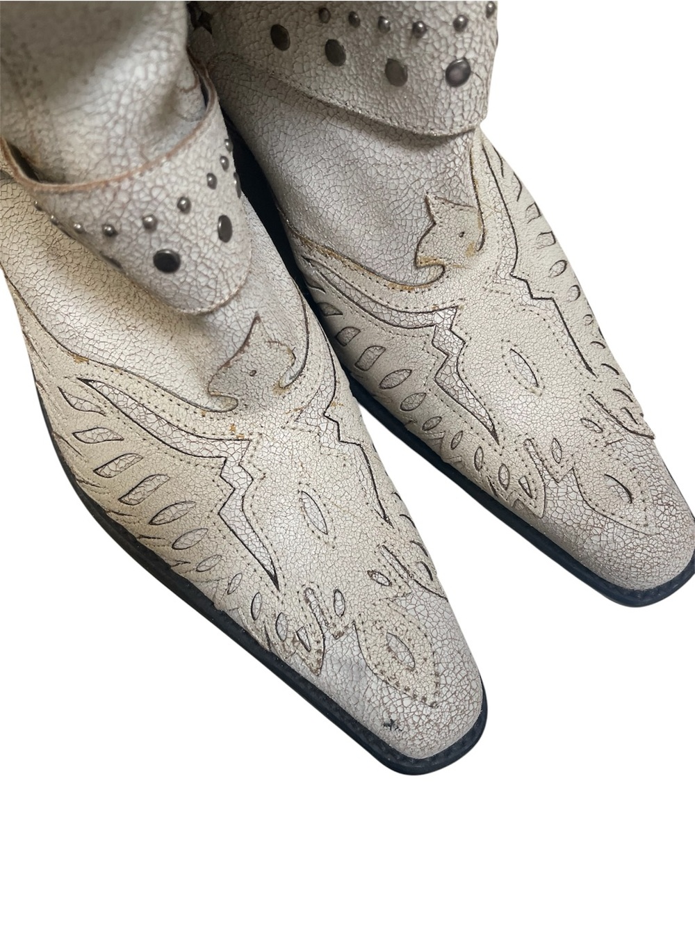 NINE WEST R. PADRONED 4 Distressed White/Ivory Western Cowboy Boots Size 9M - Picture 2 of 7